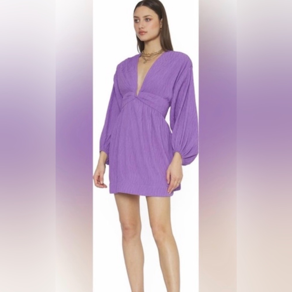 4SI3NNA Aurelia Long Sleeve Purple V-Neck Mini Dress - Size Small